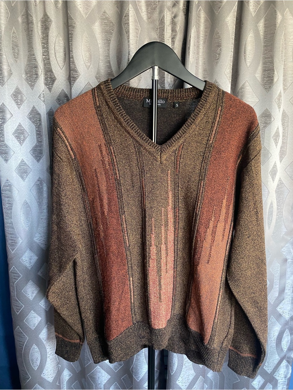 Vintage Marcello Brown Bronze Striped Textured Knit Crewneck Sweater Men’s S